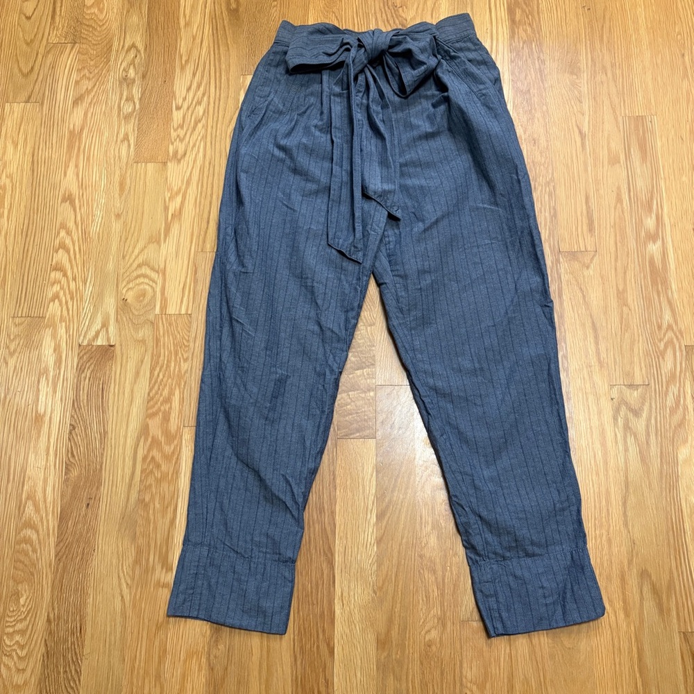 Fossil Caitlin Blue/Gray Striped Dress Pants Bow Dark Academia Poetcore Sz 6